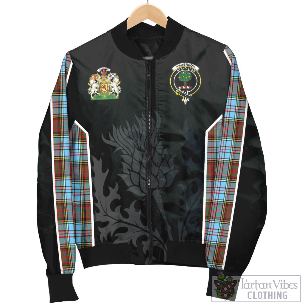 Tartan Vibes Clothing Anderson Ancient Tartan Bomber Jacket with Family Crest and Scottish Thistle Vibes Sport Style