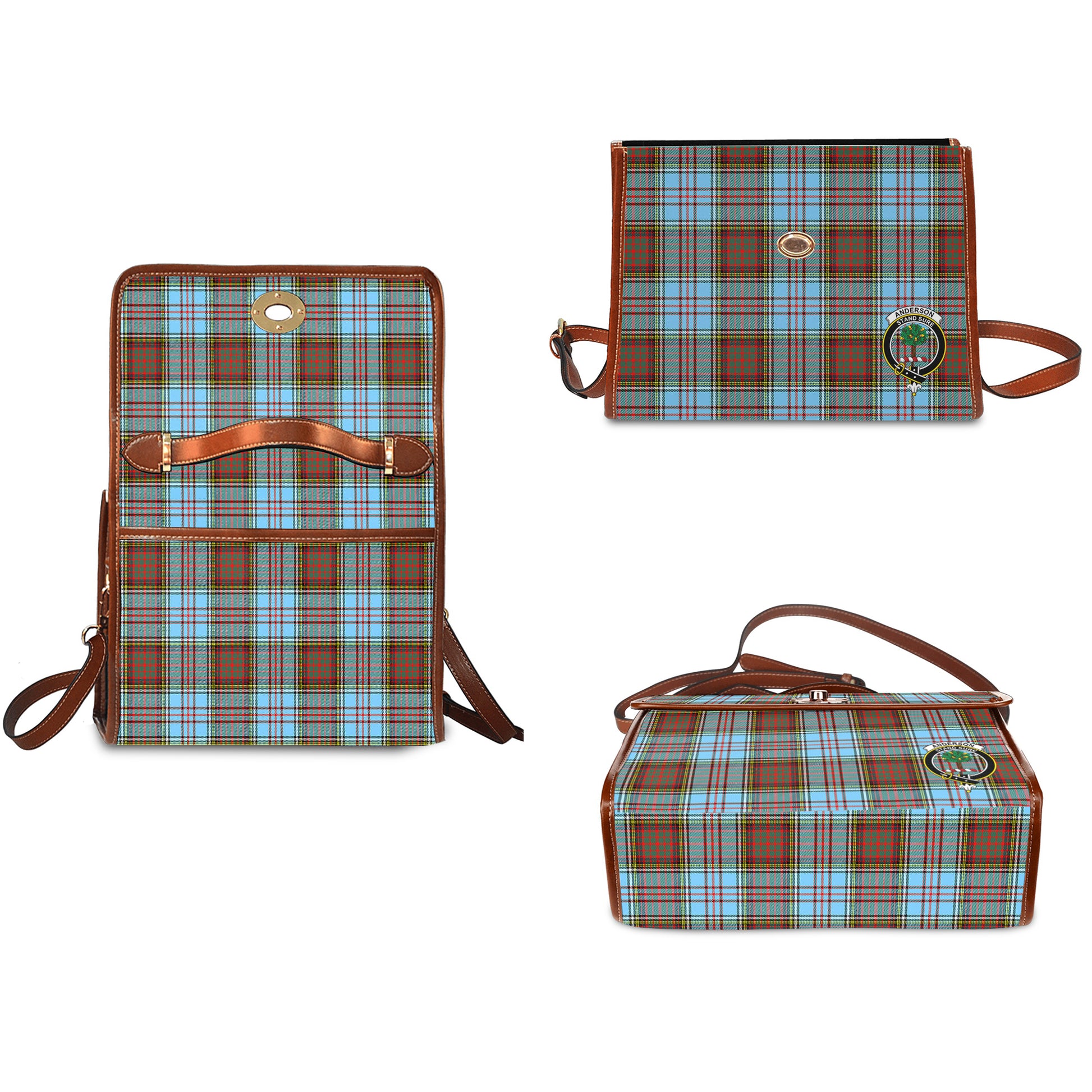 Anderson Ancient Tartan Leather Strap Waterproof Canvas Bag with Family Crest - Tartanvibesclothing