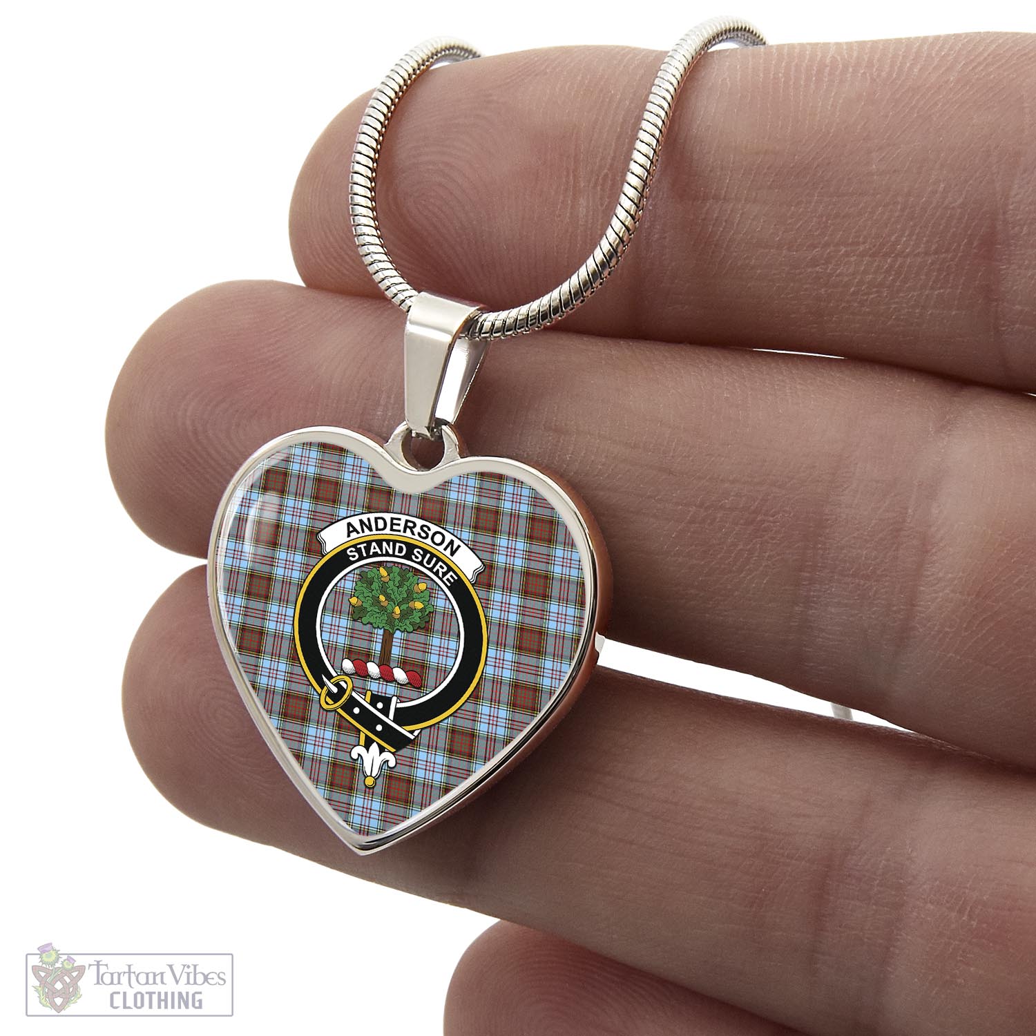 Tartan Vibes Clothing Anderson Ancient Tartan Heart Necklace with Family Crest