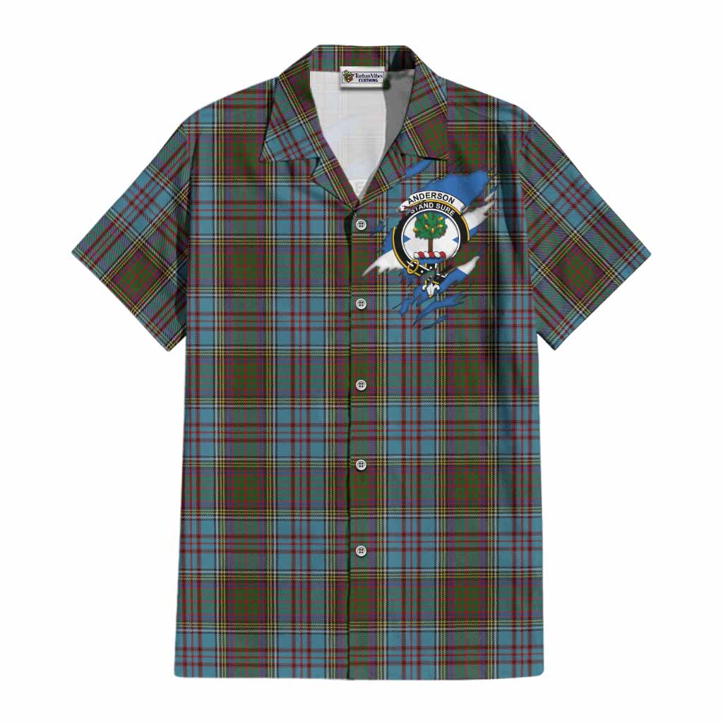 Anderson Clan Crest In Me Tartan Cotton Hawaiian Shirt Scotland Flag Style