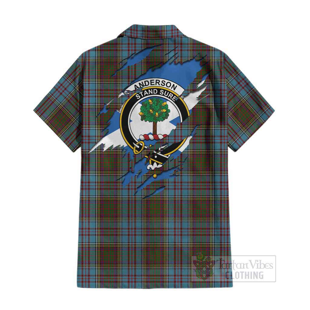 Anderson Clan Crest In Me Tartan Cotton Hawaiian Shirt Scotland Flag Style