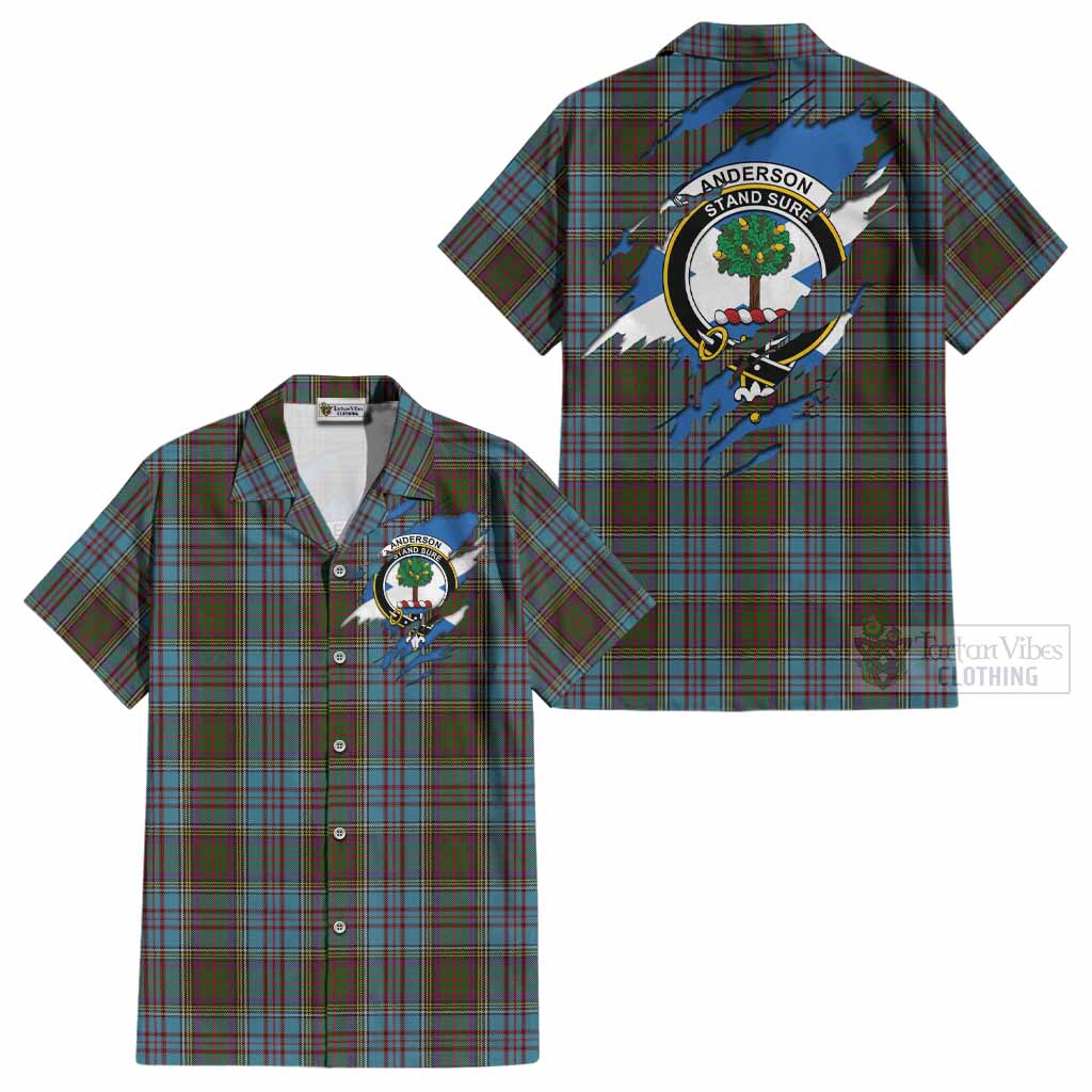 Anderson Clan Crest In Me Tartan Cotton Hawaiian Shirt Scotland Flag Style