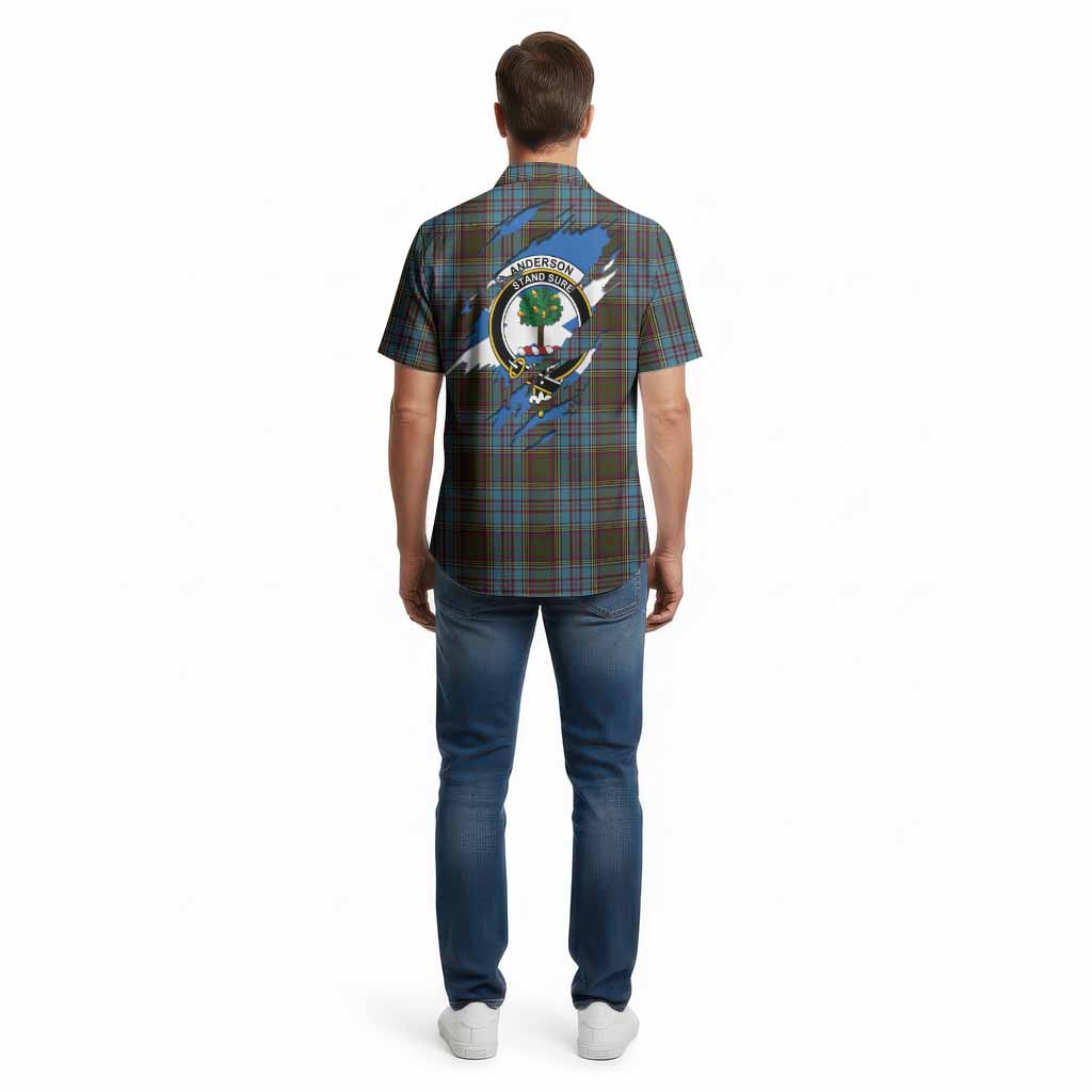 Anderson Clan Crest In Me Tartan Cotton Hawaiian Shirt Scotland Flag Style