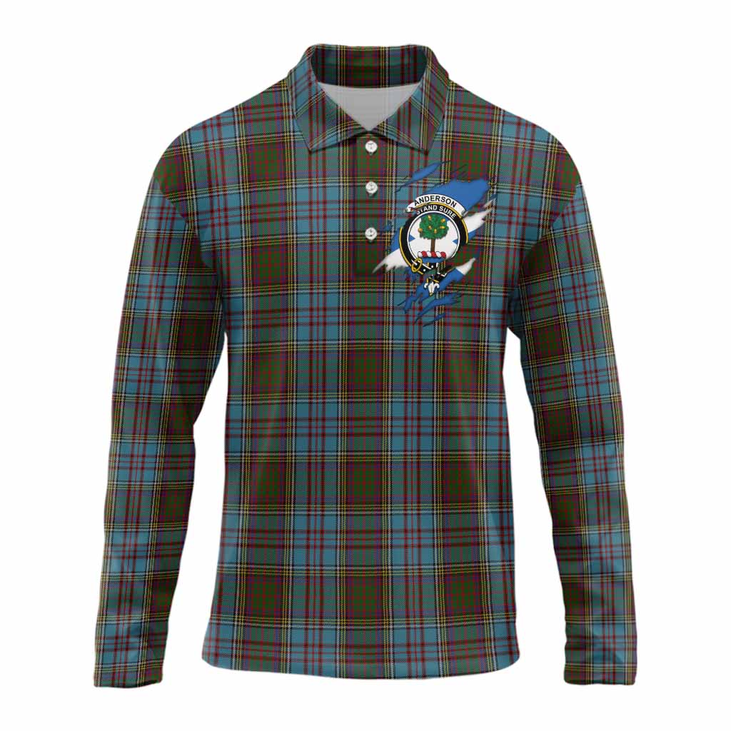 Anderson Clan Crest In Me Tartan Long Sleeve Polo Shirt Scotland Flag Style
