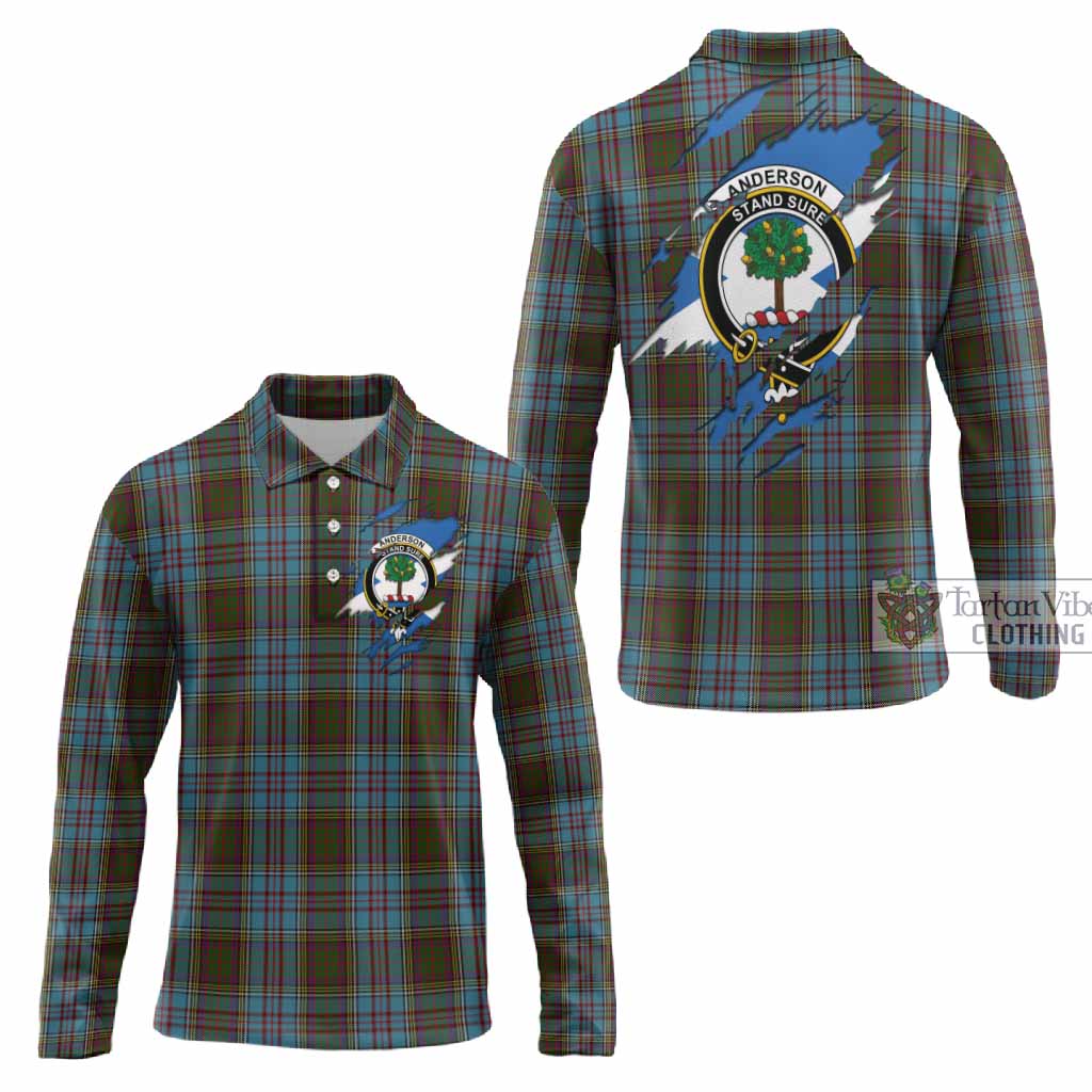 Anderson Clan Crest In Me Tartan Long Sleeve Polo Shirt Scotland Flag Style