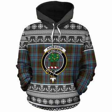 Anderson Clan Tartan Christmas Cotton Hoodie with Family Crest