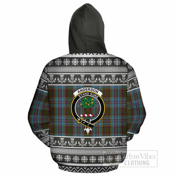 Anderson Clan Tartan Christmas Cotton Hoodie with Family Crest