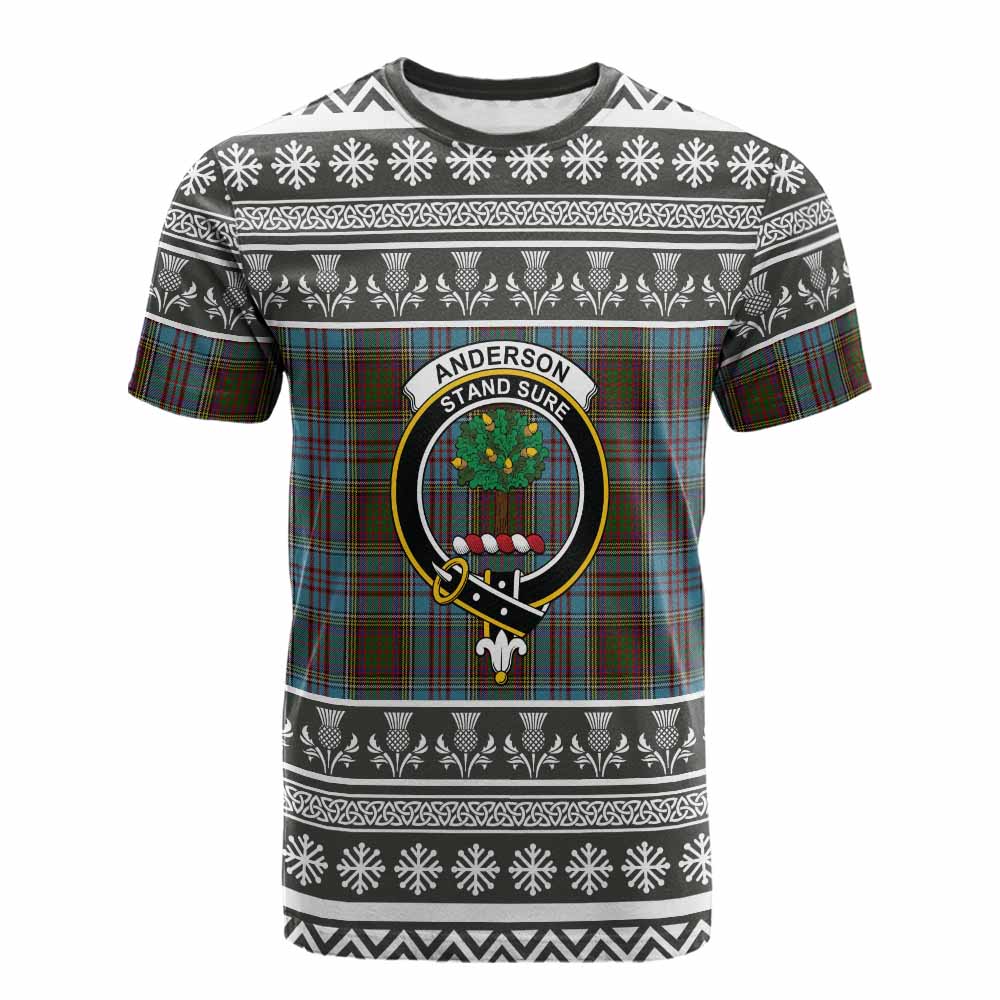 Anderson Clan Tartan Christmas Cotton T-shirt with Family Crest - Tartan Vibes Clothing