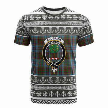 Anderson Clan Tartan Christmas Cotton T-shirt with Family Crest