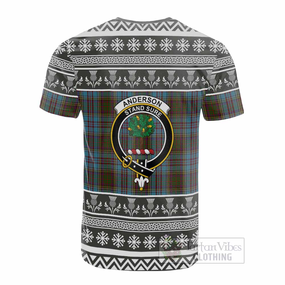 Anderson Clan Tartan Christmas Cotton T-shirt with Family Crest - Tartan Vibes Clothing
