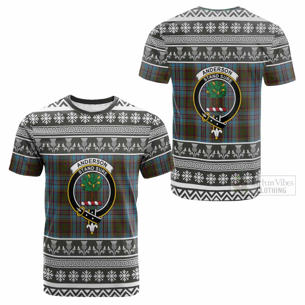 Anderson Clan Tartan Christmas Cotton T-shirt with Family Crest - Tartan Vibes Clothing