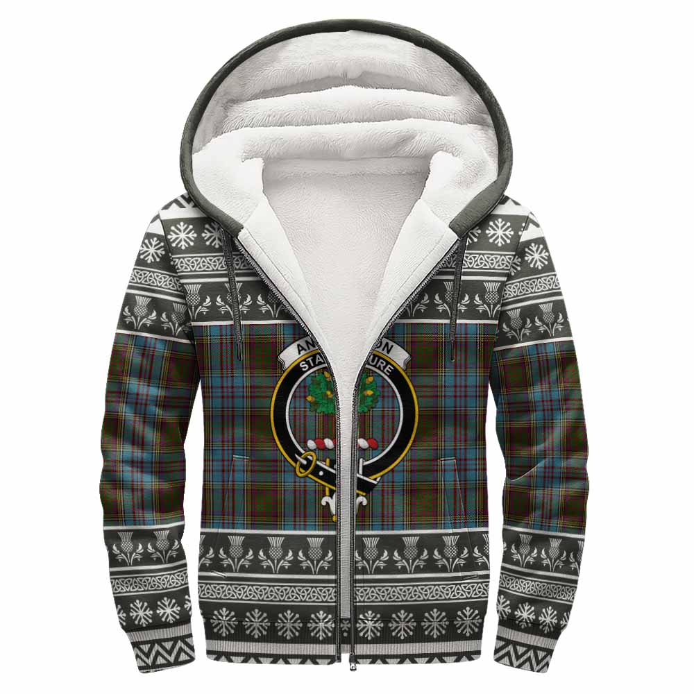 Anderson Clan Tartan Christmas Fleece Hoodie with Family Crest - Tartan Vibes Clothing