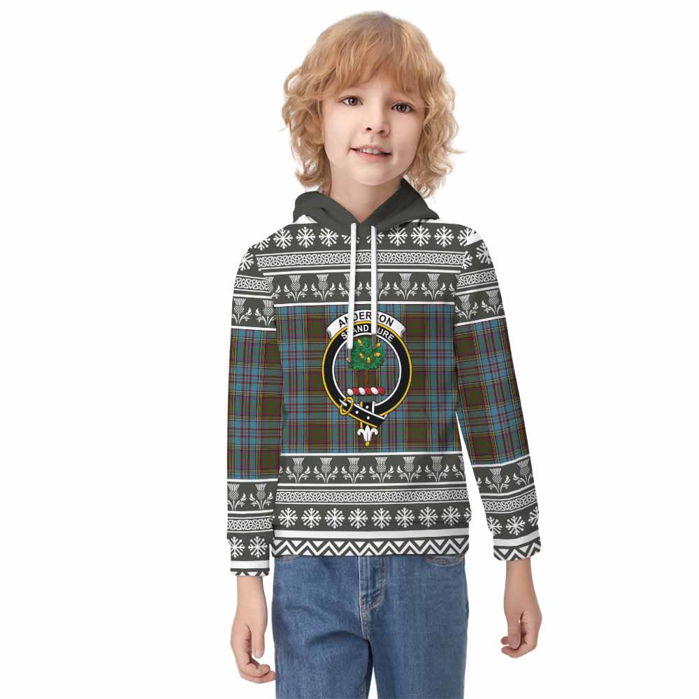 Anderson Clan Tartan Christmas Kid Hoodie with Family Crest - Tartan Vibes Clothing