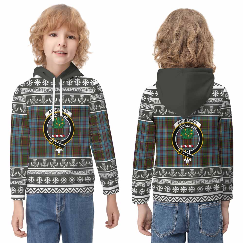Anderson Clan Tartan Christmas Kid Hoodie with Family Crest - Tartan Vibes Clothing