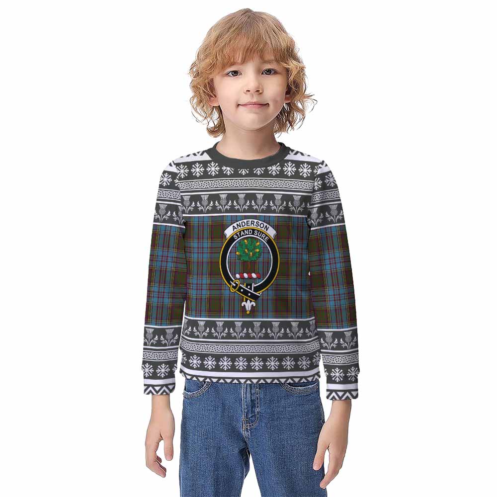 Anderson Clan Tartan Christmas Kid Ugly Sweatshirt with Family Crest - Tartan Vibes Clothing