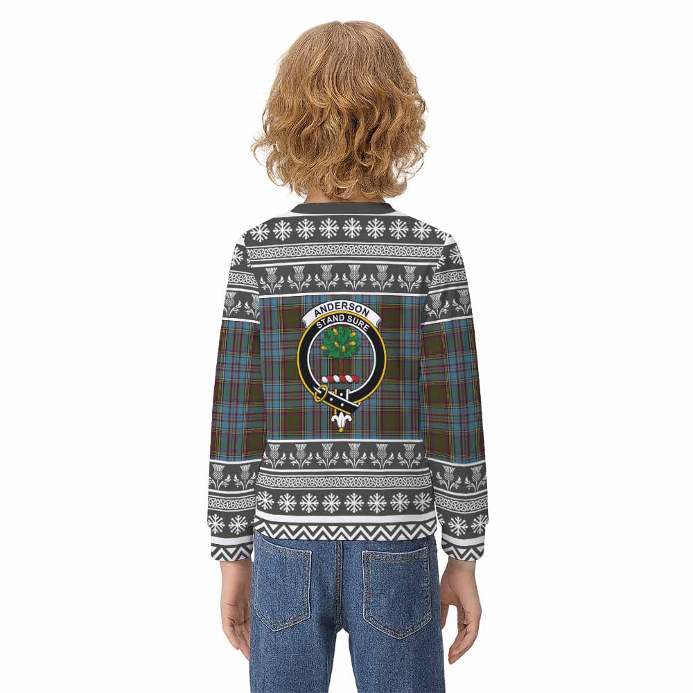 Anderson Clan Tartan Christmas Kid Ugly Sweatshirt with Family Crest - Tartan Vibes Clothing