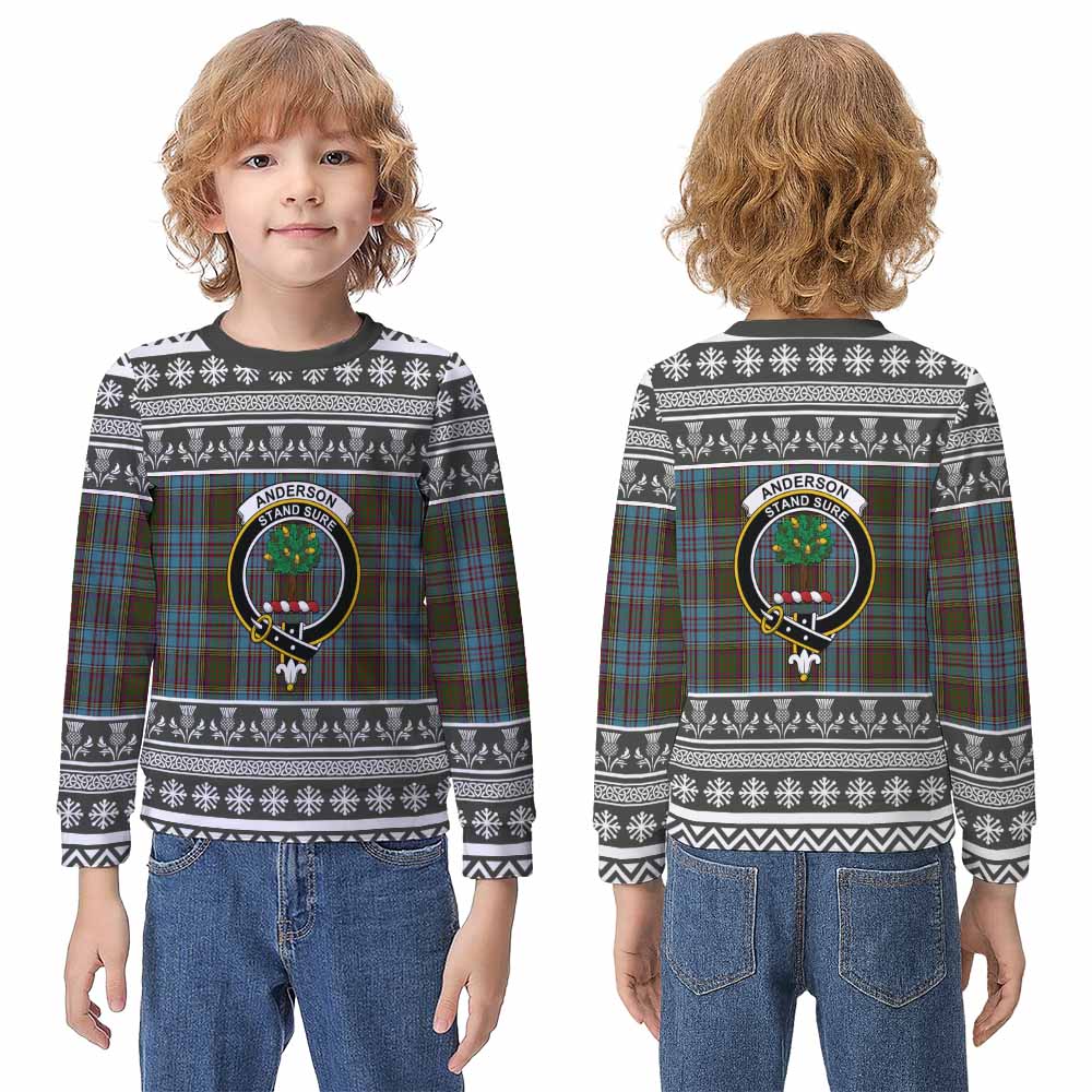 Anderson Clan Tartan Christmas Kid Ugly Sweatshirt with Family Crest - Tartan Vibes Clothing