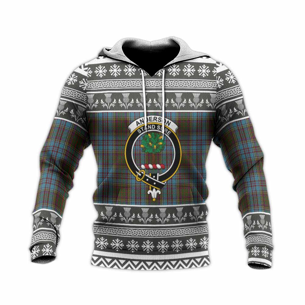 Anderson Clan Tartan Christmas Knitted Hoodie with Family Crest - Tartan Vibes Clothing