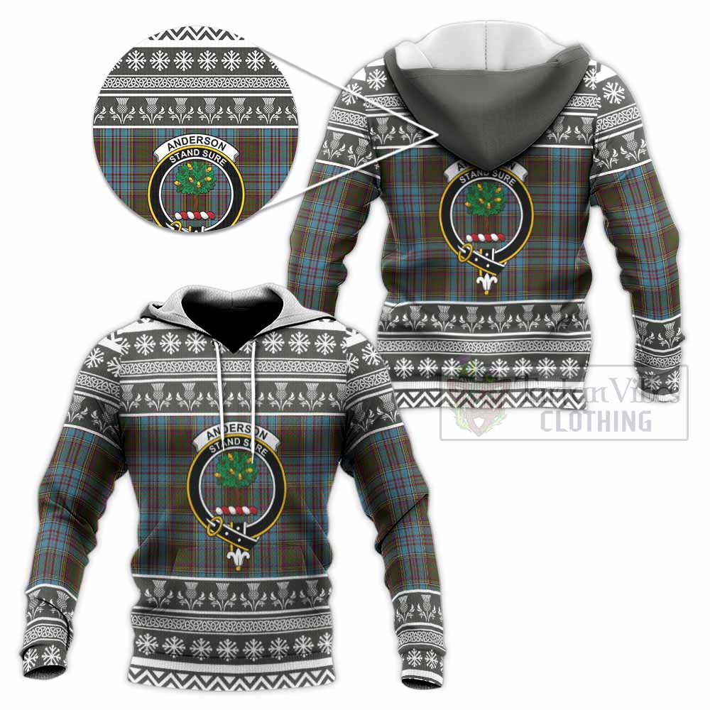Anderson Clan Tartan Christmas Knitted Hoodie with Family Crest - Tartan Vibes Clothing