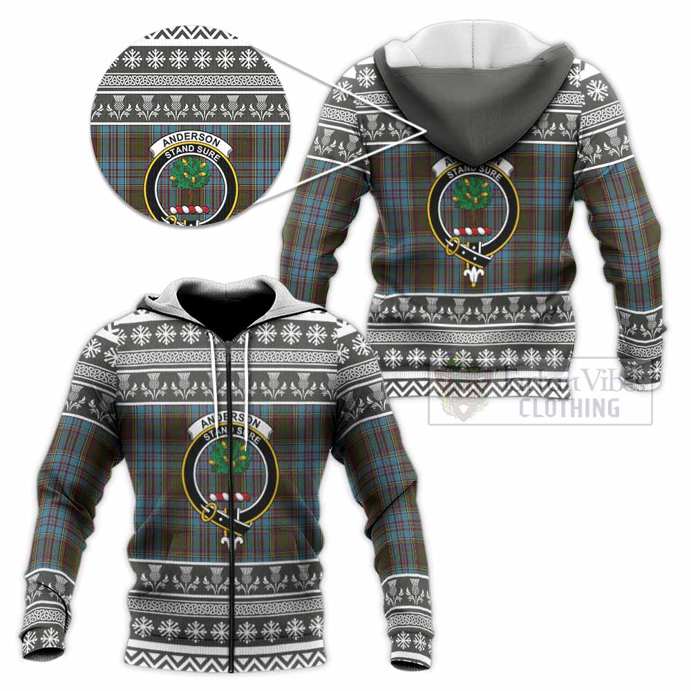Anderson Clan Tartan Christmas Knitted Hoodie with Family Crest - Tartan Vibes Clothing