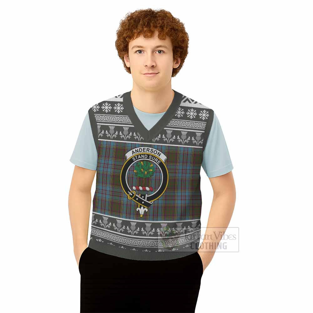 Anderson Clan Tartan Christmas Knitted V-Neck Vest with Family Crest - Tartan Vibes Clothing