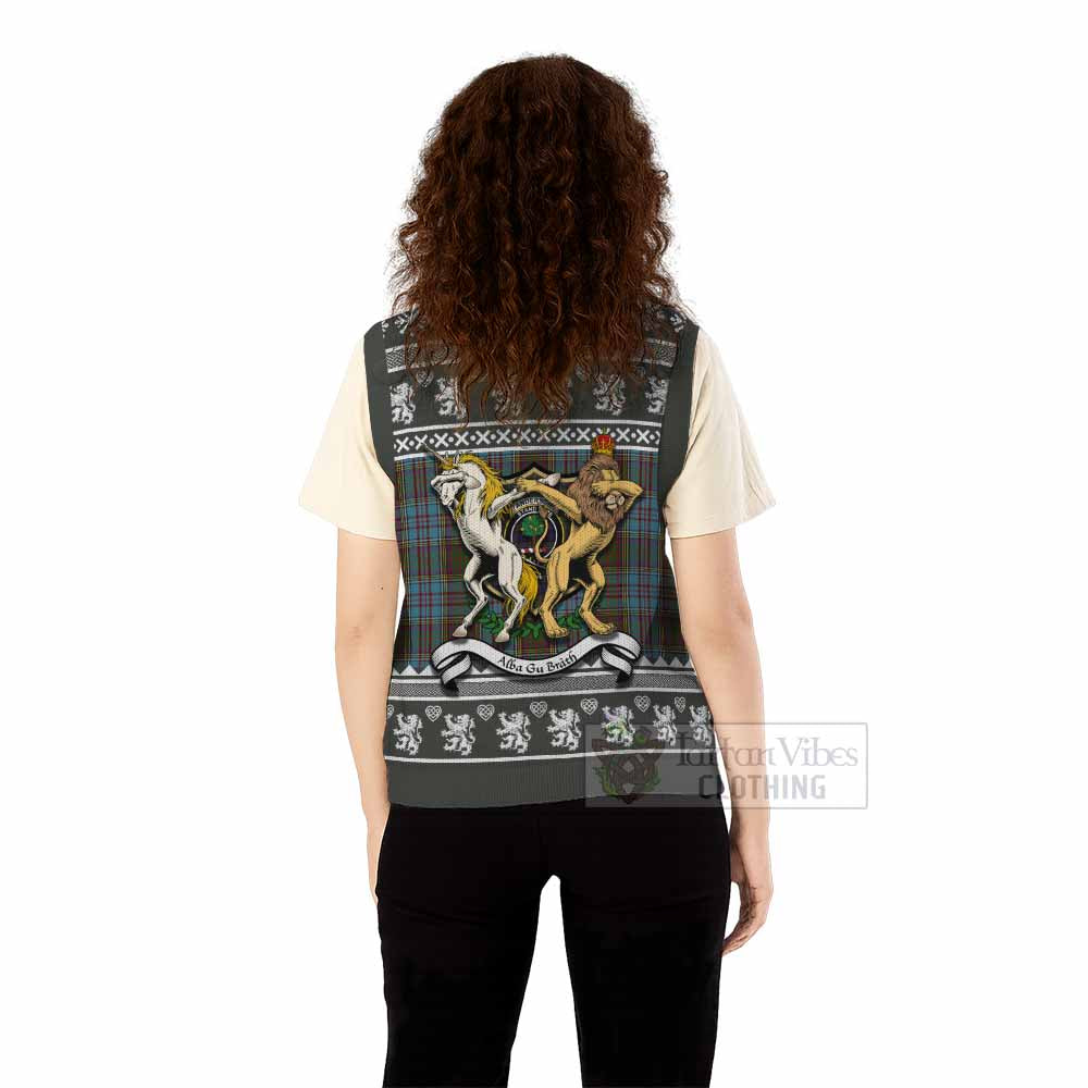 Anderson Clan Tartan Crest Christmas Knitted V-Neck Vest Coat of Arms Funny Style - Tartan Vibes Clothing