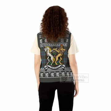 Anderson Clan Tartan Crest Christmas Knitted V-Neck Vest Coat of Arms Funny Style
