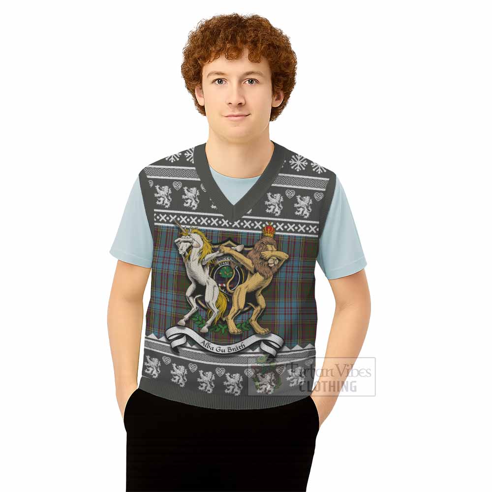 Anderson Clan Tartan Crest Christmas Knitted V-Neck Vest Coat of Arms Funny Style - Tartan Vibes Clothing