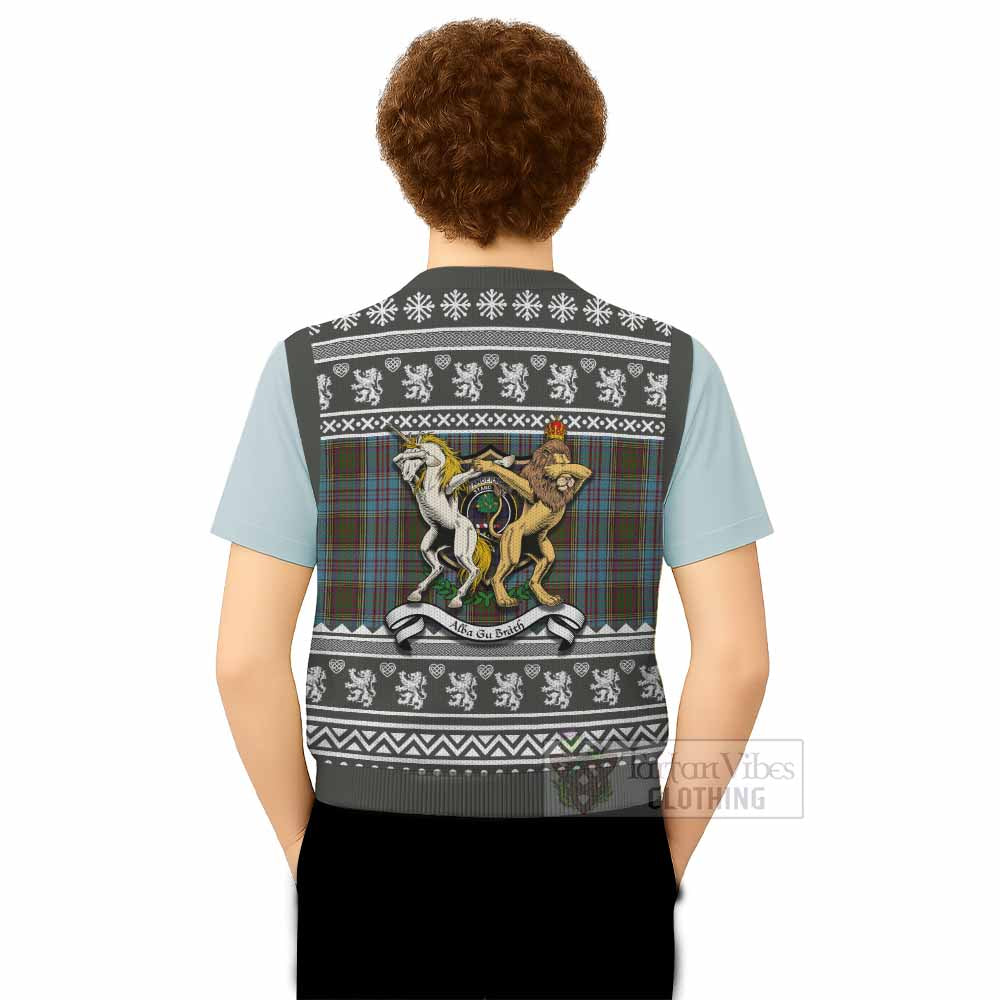Anderson Clan Tartan Crest Christmas Knitted V-Neck Vest Coat of Arms Funny Style - Tartan Vibes Clothing