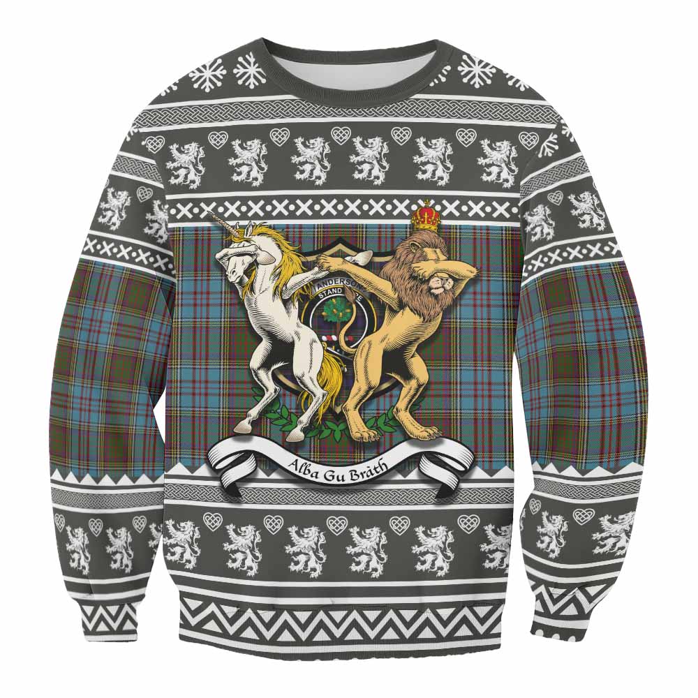 Anderson Clan Tartan Crest Christmas Sweatshirt Coat of Arms Funny Style - Tartan Vibes Clothing