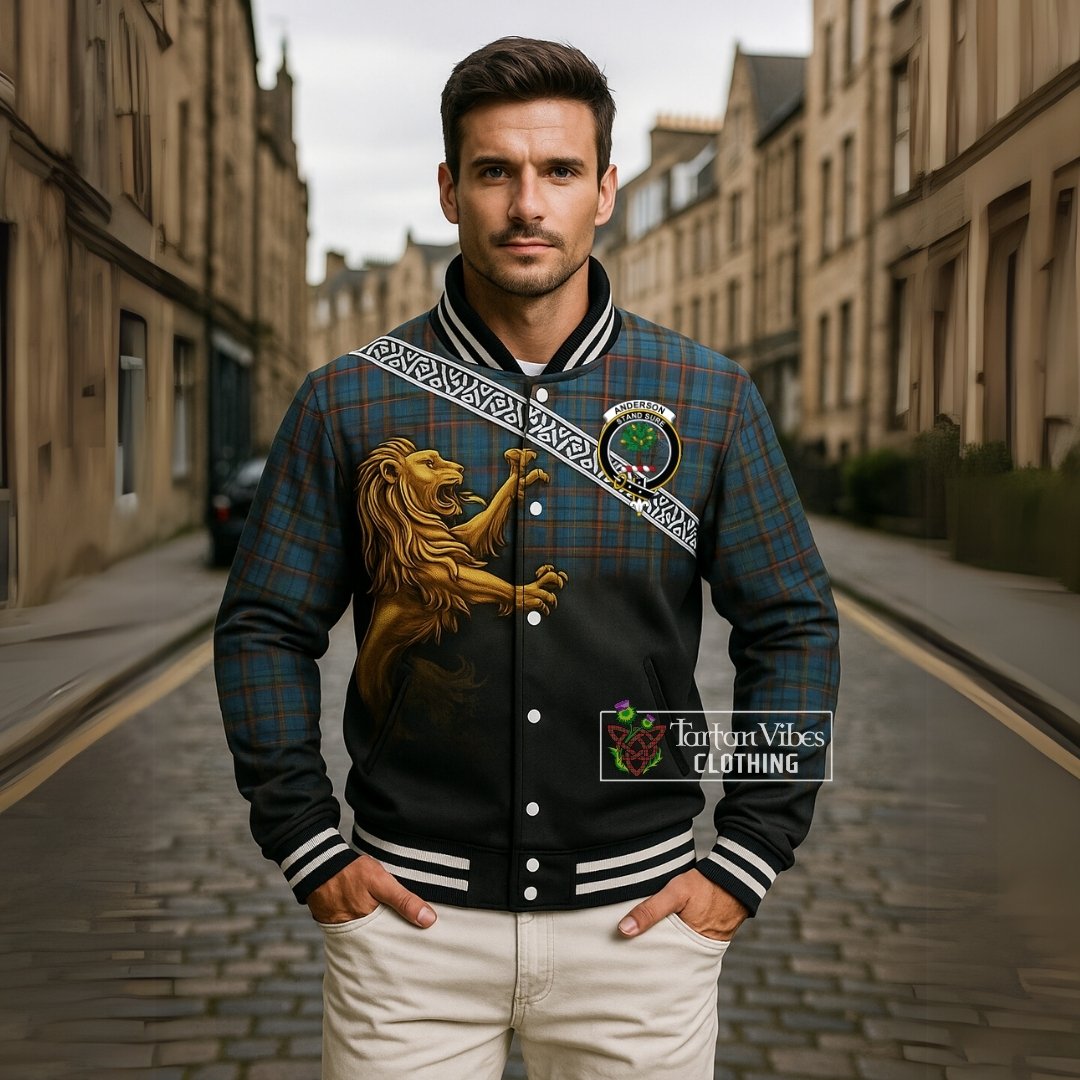 Anderson Crest Tartan Baseball Jacket with Golden Lion Emblem Celtic Style