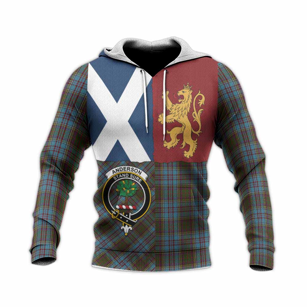 Anderson Crest Tartan Knitted Hoodie with Lion Rampant Saltire Style