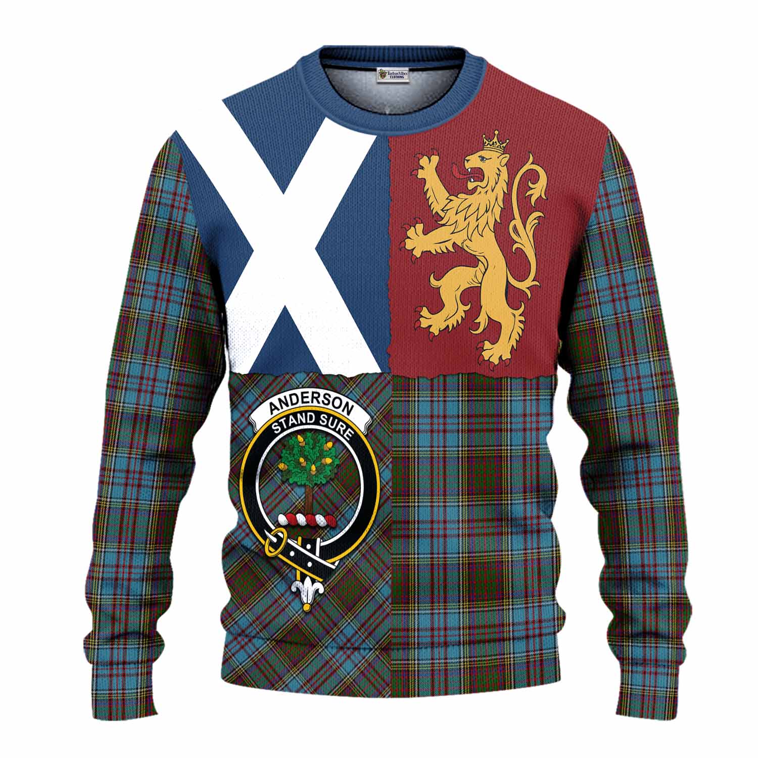 Anderson Crest Tartan Knitted Sweater with Lion Rampant Saltire Style