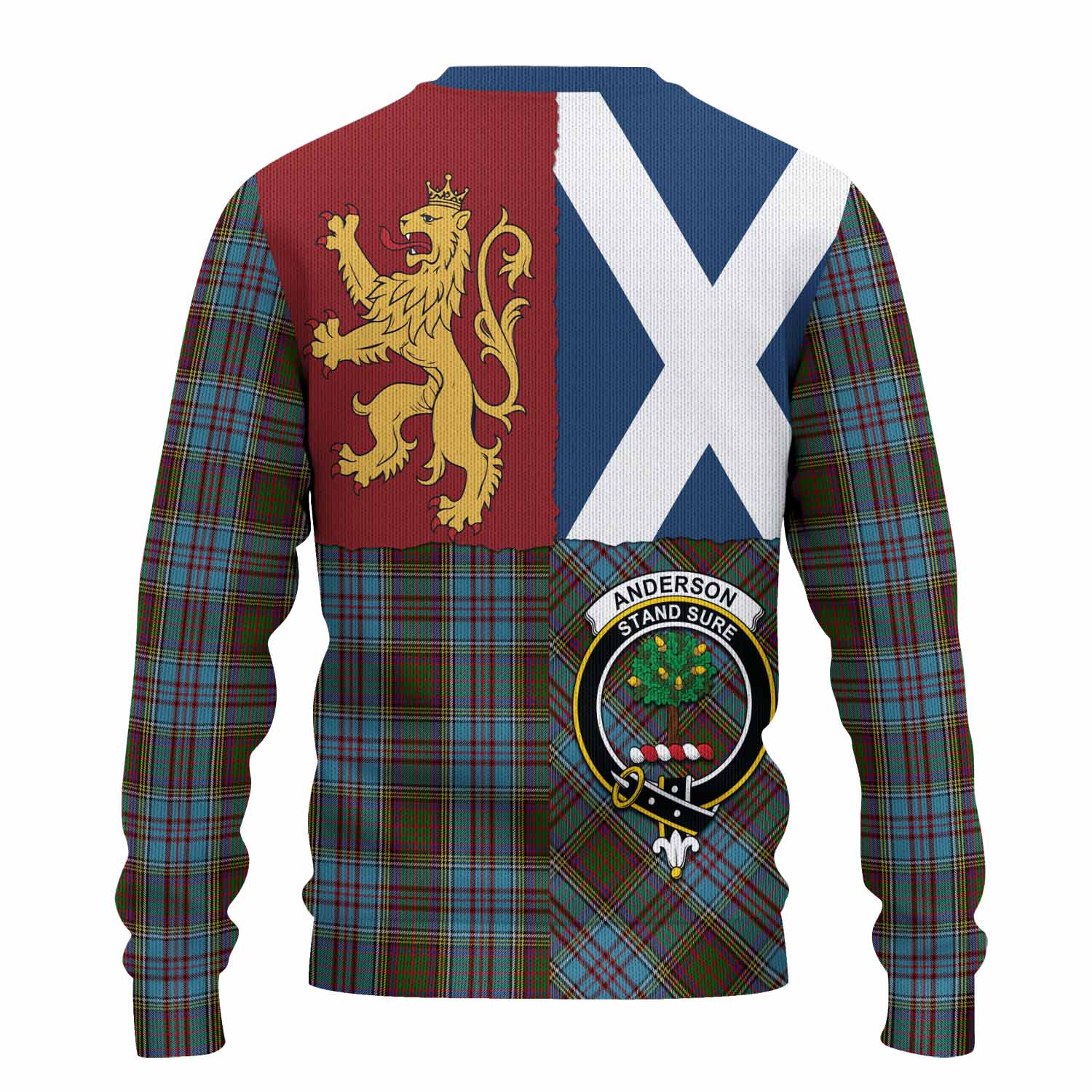 Anderson Crest Tartan Knitted Sweater with Lion Rampant Saltire Style