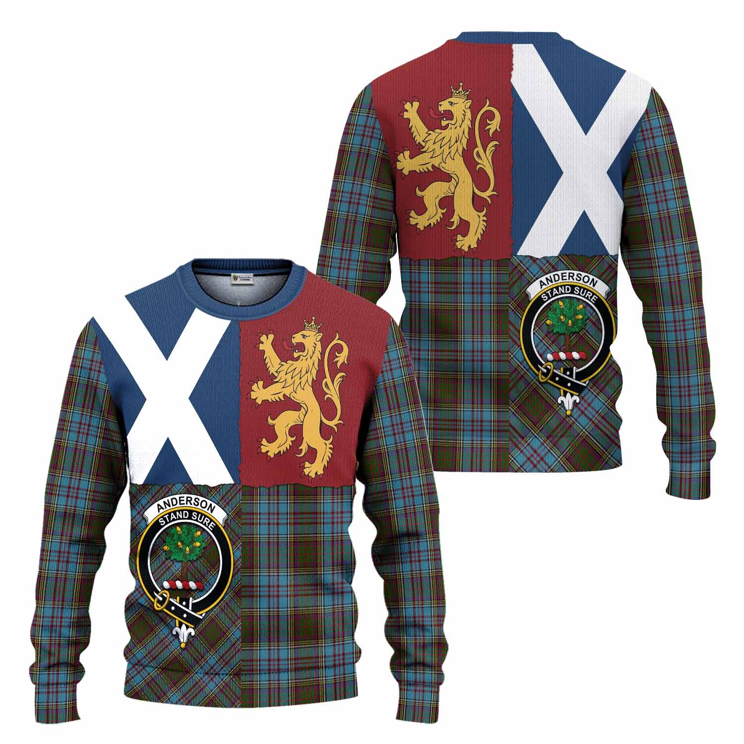 Anderson Crest Tartan Knitted Sweater with Lion Rampant Saltire Style