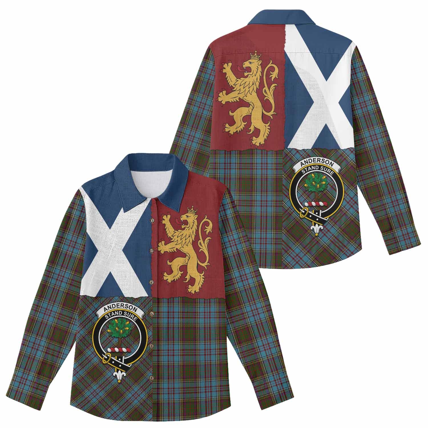 Anderson Crest Tartan Women Casual Shirt with Lion Rampant Saltire Style