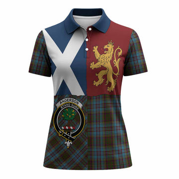Anderson Crest Tartan Women Polo Shirt with Lion Rampant Saltire Style