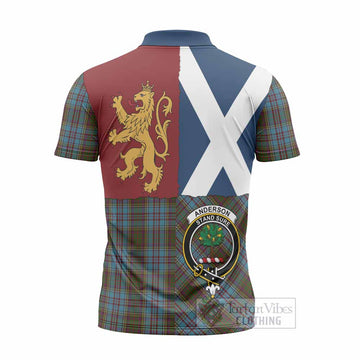 Anderson Crest Tartan Zipper Polo Shirt with Lion Rampant Saltire Style
