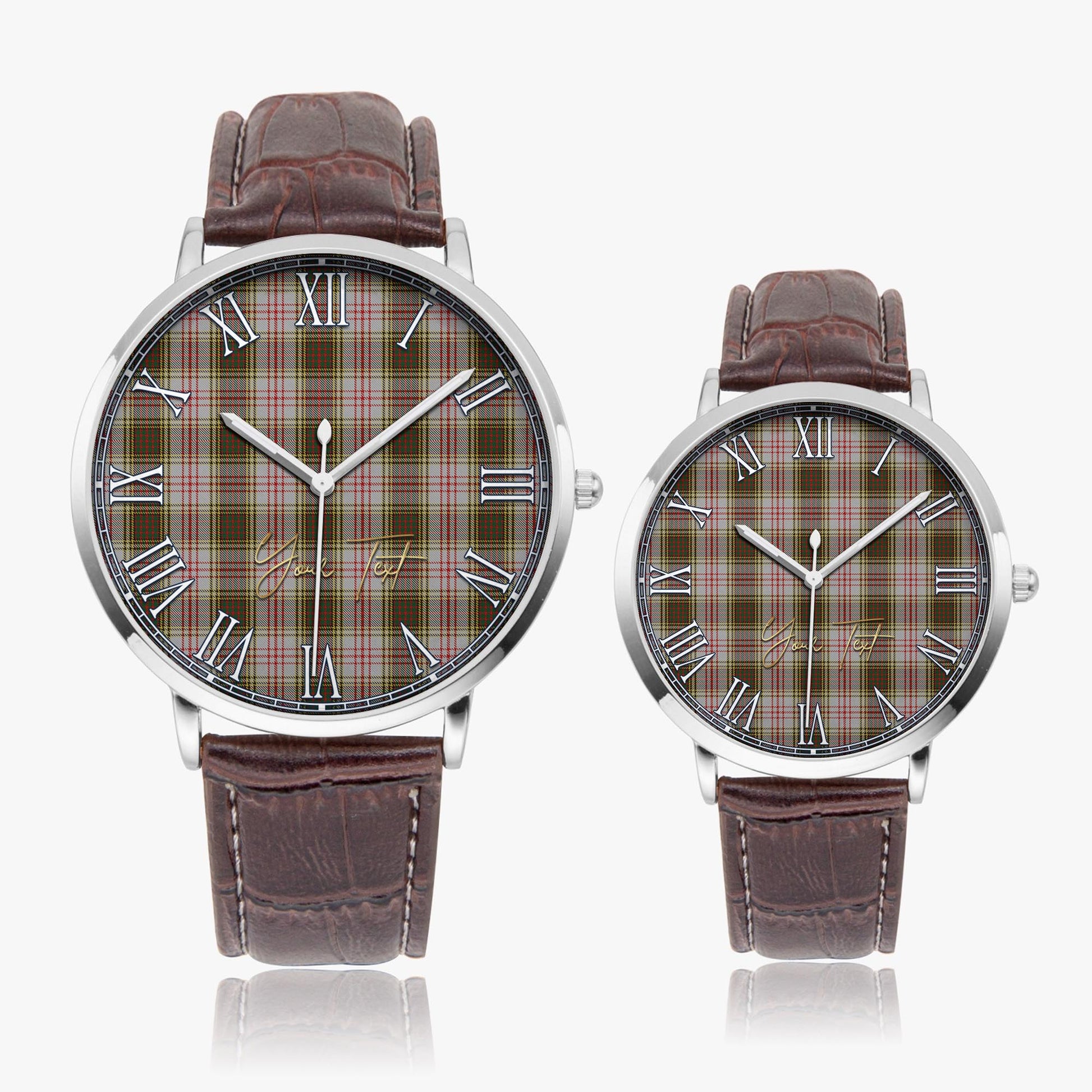 Anderson Dress Tartan Personalized Your Text Leather Trap Quartz Watch Ultra Thin Silver Case With Brown Leather Strap - Tartanvibesclothing