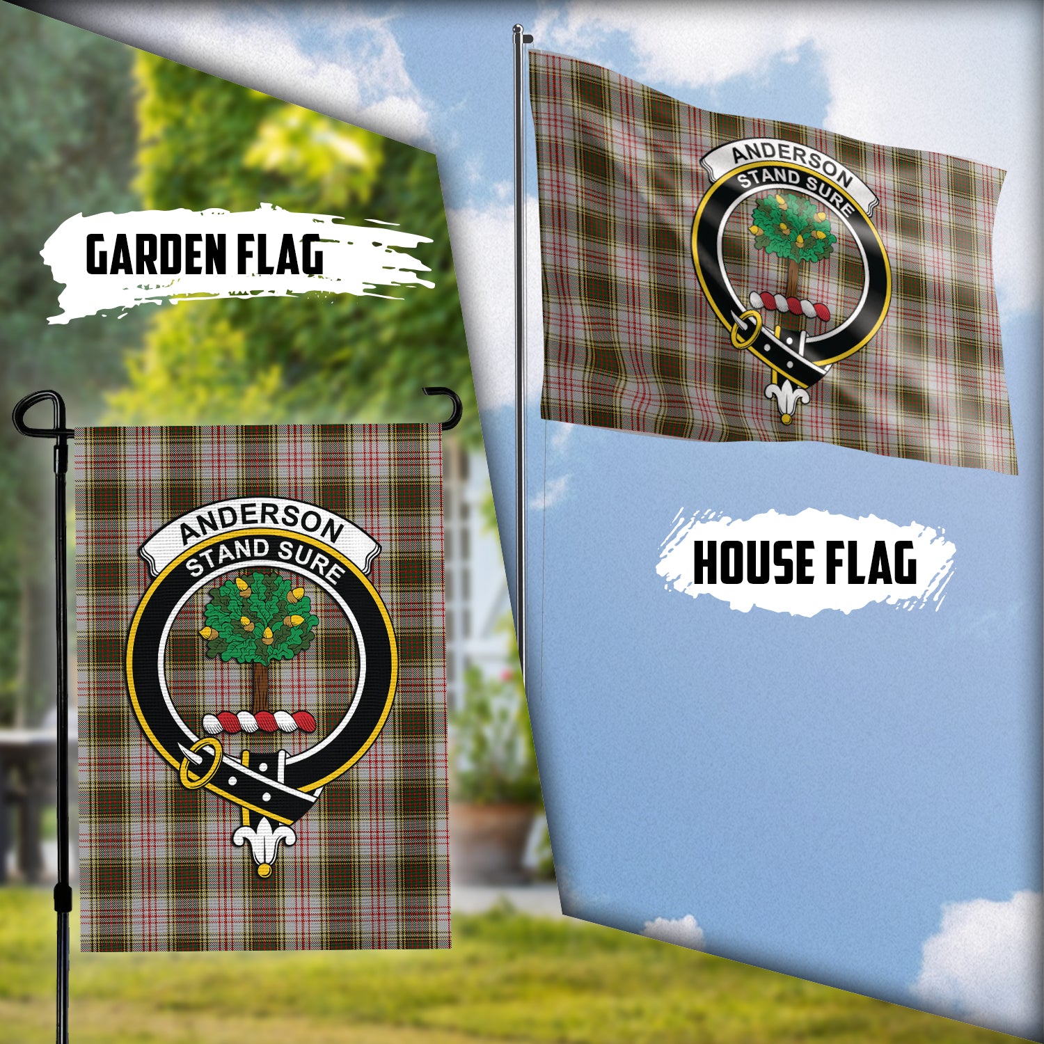 Anderson Dress Tartan Flag with Family Crest Garden Flag (Vertical) - Tartanvibesclothing