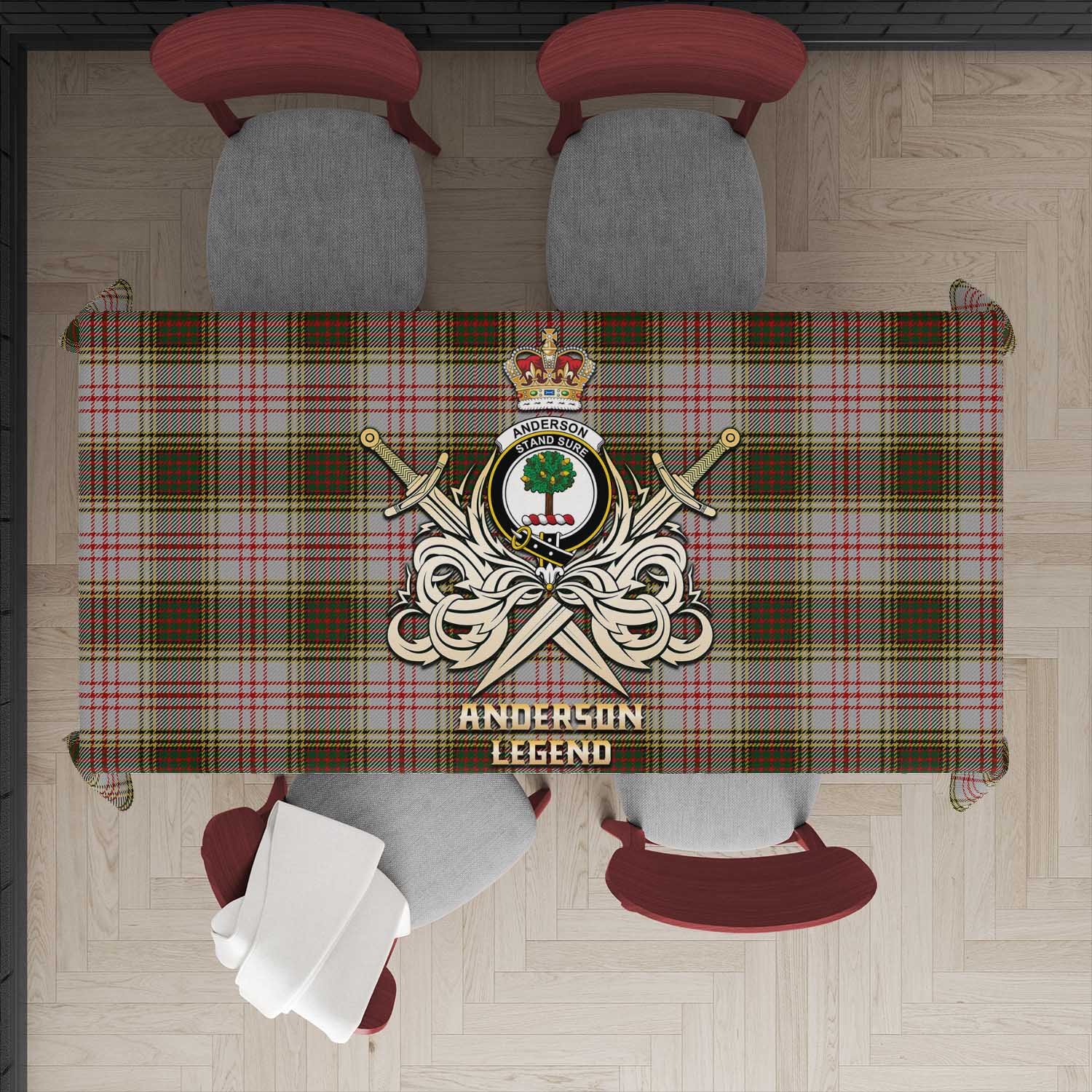 Tartan Vibes Clothing Anderson Dress Tartan Tablecloth with Clan Crest and the Golden Sword of Courageous Legacy
