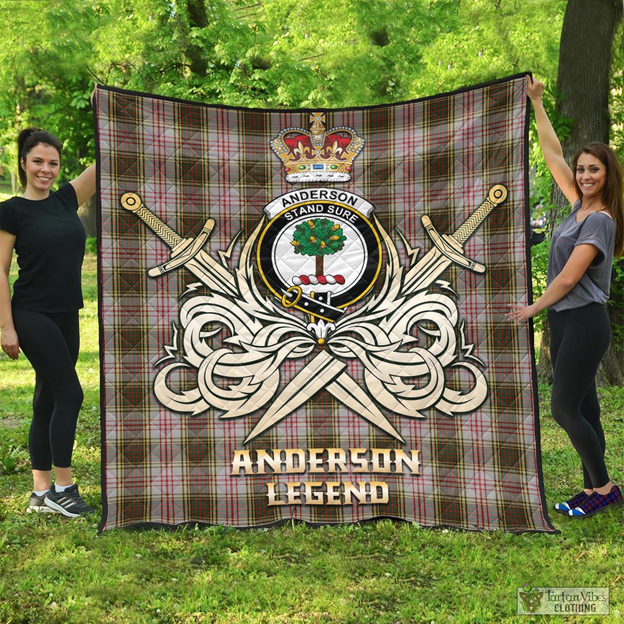 Tartan Vibes Clothing Anderson Dress Tartan Quilt with Clan Crest and the Golden Sword of Courageous Legacy