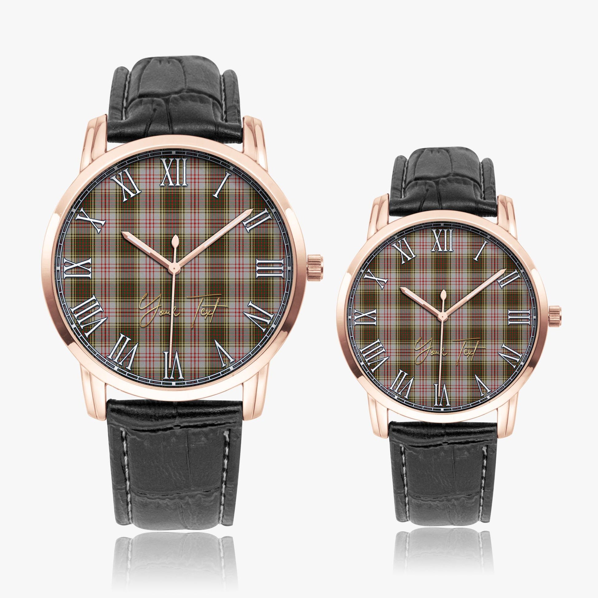 Anderson Dress Tartan Personalized Your Text Leather Trap Quartz Watch Wide Type Rose Gold Case With Black Leather Strap - Tartanvibesclothing