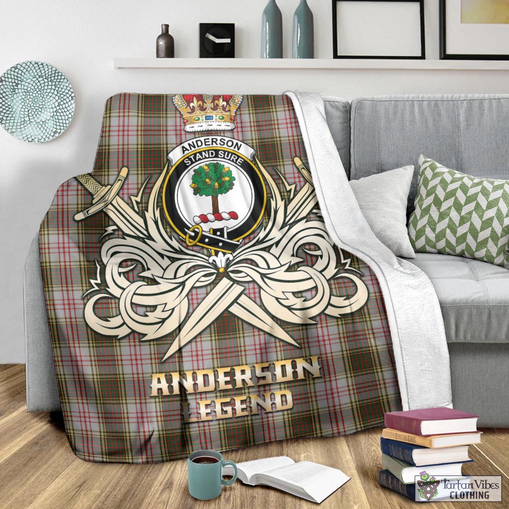 Tartan Vibes Clothing Anderson Dress Tartan Blanket with Clan Crest and the Golden Sword of Courageous Legacy