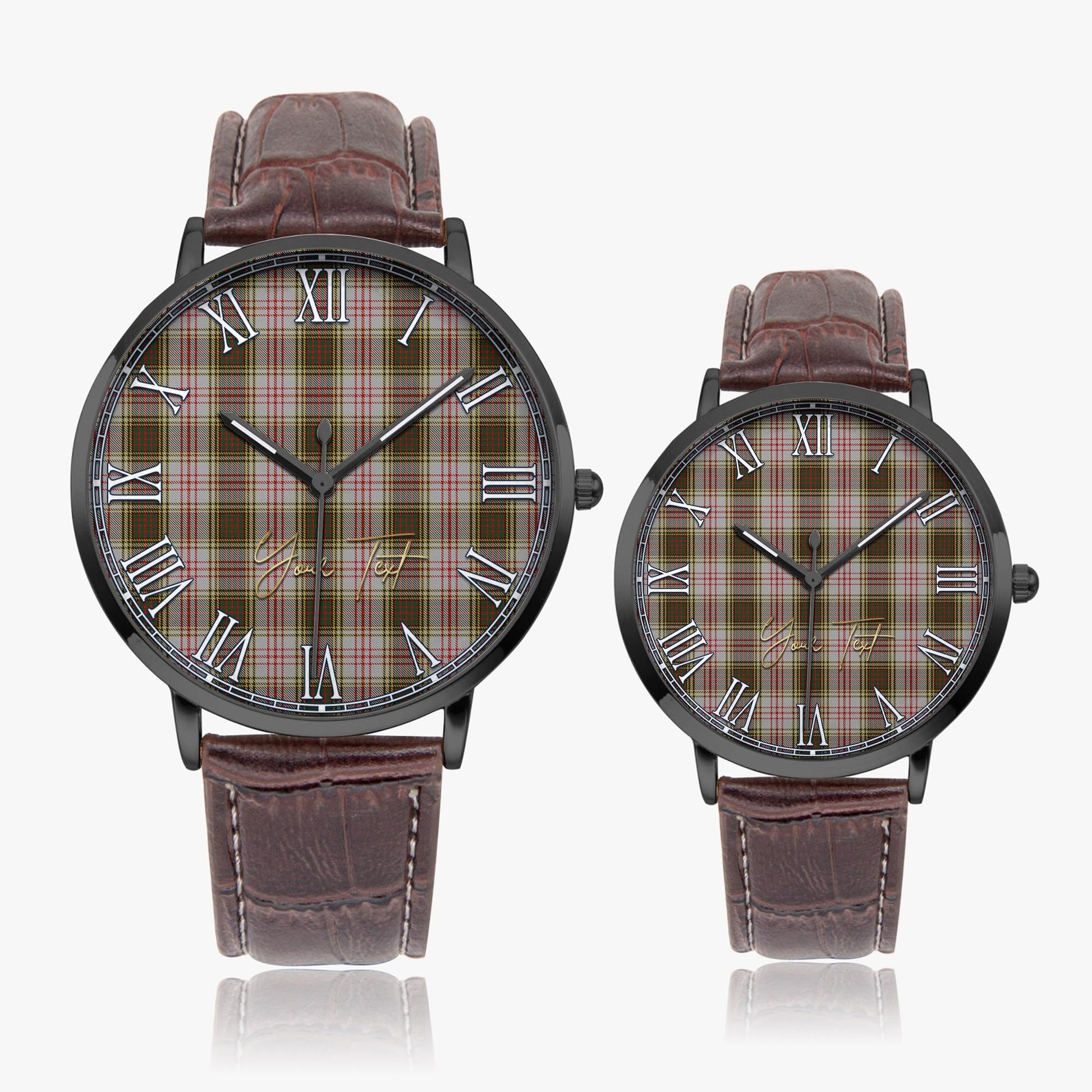 Anderson Dress Tartan Personalized Your Text Leather Trap Quartz Watch Ultra Thin Black Case With Brown Leather Strap - Tartanvibesclothing