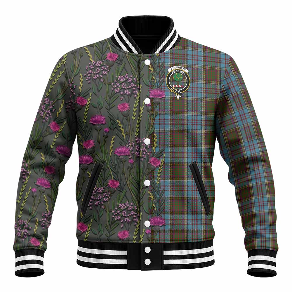 Anderson Family Crest Tartan Baseball Jacket Scottish Thistle Flower Pattern Half Style - Tartan Vibes Clothing