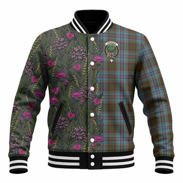 Anderson Family Crest Tartan Baseball Jacket Scottish Thistle Flower Pattern Half Style