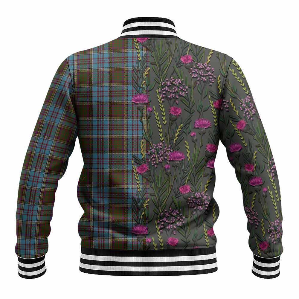 Anderson Family Crest Tartan Baseball Jacket Scottish Thistle Flower Pattern Half Style - Tartan Vibes Clothing