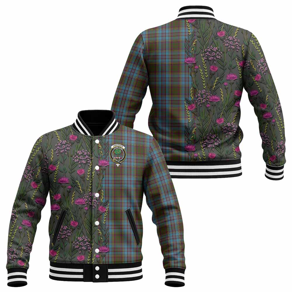 Anderson Family Crest Tartan Baseball Jacket Scottish Thistle Flower Pattern Half Style - Tartan Vibes Clothing
