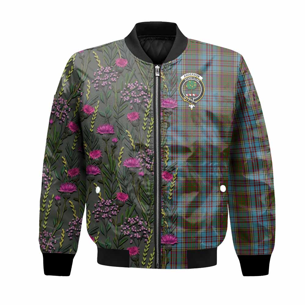Anderson Family Crest Tartan Bomber Jacket Scottish Thistle Flower Pattern Half Style - Tartan Vibes Clothing